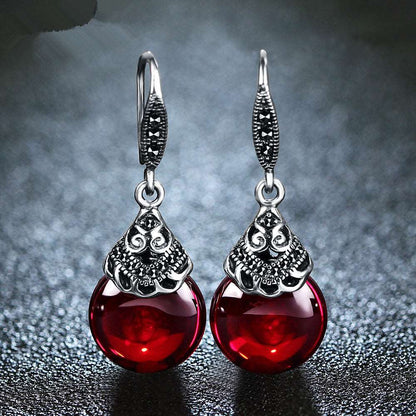 Vintage Deep Red Garnet Earrings in S925 Sterling Silver