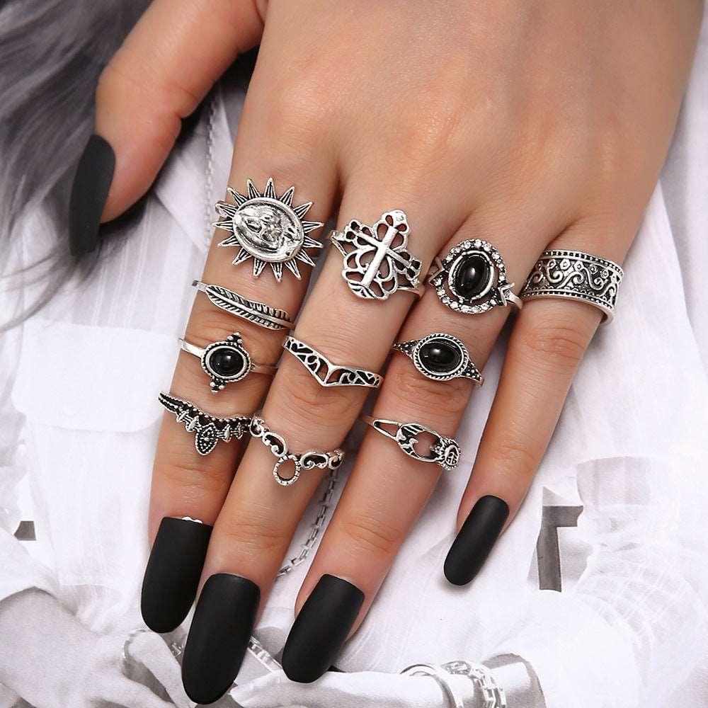 Add An Edgy Twist  With Our Alloy Bohemian Vintage Ring Set