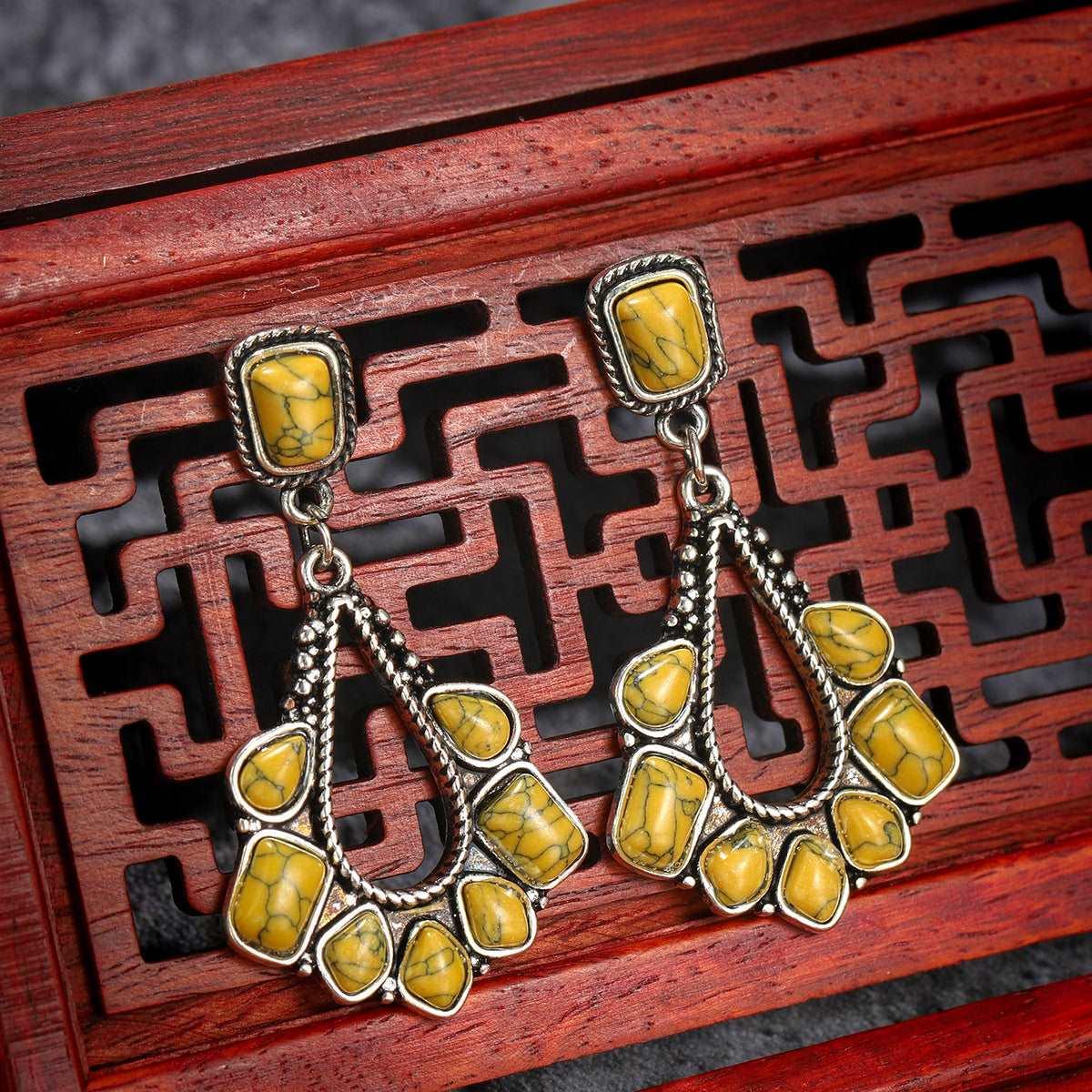 Bohemian Ancient silver yellow turquoise earrings