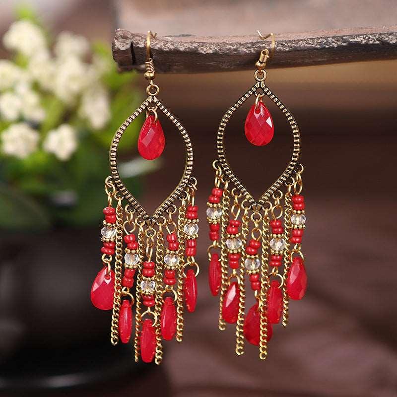 Bohemian Vintage Water Drop Chain tassel Earrings