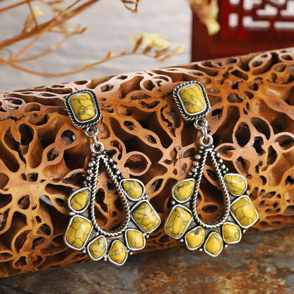 Bohemian Ancient silver yellow turquoise earrings