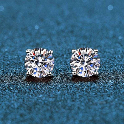 Classic Sterling Silver Four-Claw Drill Moissanite Diamond Stud Earrings