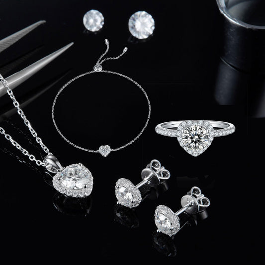 925 Silver Moissanite Diamond Jewelry Set with 1.5 Ct Pendant Necklace, 0.5 Ct Stud Earring, and Bracelet for Women