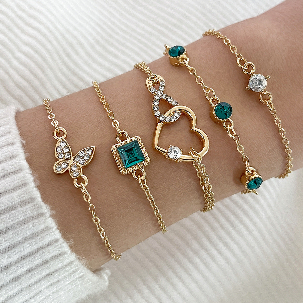 Bohemian 5pc Green Crystal Bracelets Jewelry Set For Women
