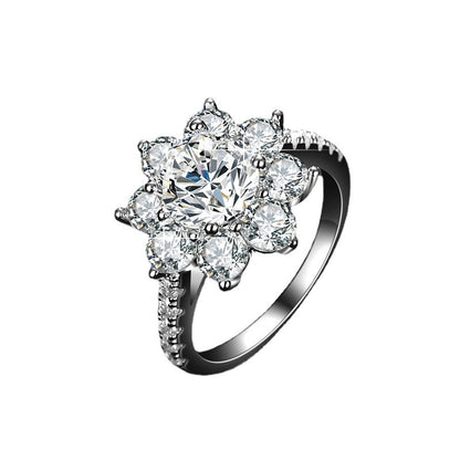 Elegant 1 or 2 Carat Moissanite Sunflower Flower Ring in Sterling Silver