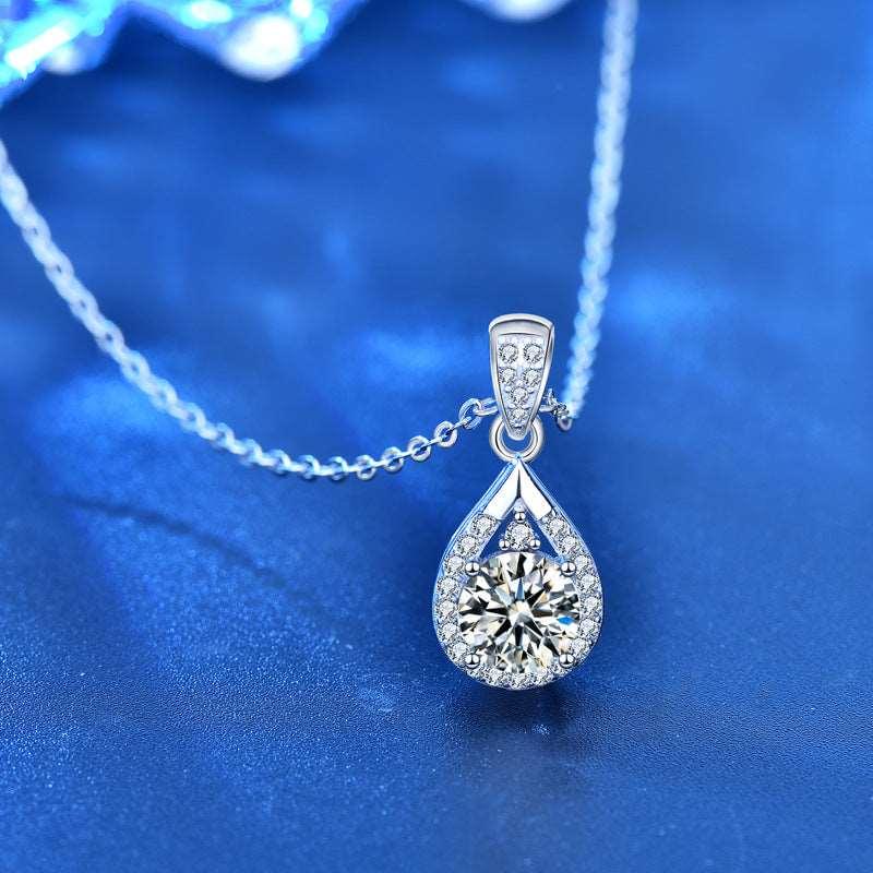 1 Carat 925 Sterling Silver Moissanite Necklace Water Drop Pendant