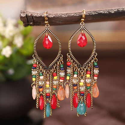 Bohemian Vintage Water Drop Chain tassel Earrings