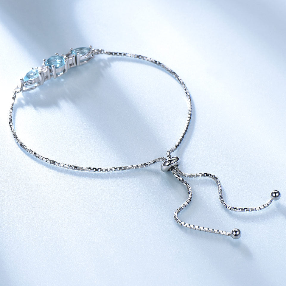 Trinity Sky Blue Topaz Adjustable Tennis Bracelet For Woman