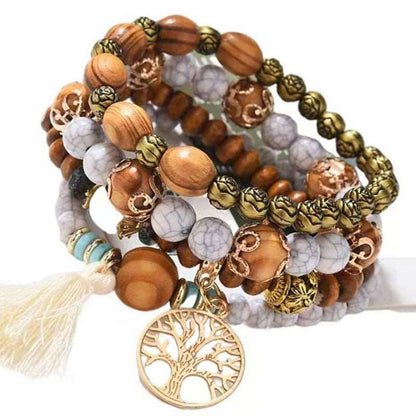 Tassel Multilayer Wooden Beaded Ethnic Bracelet