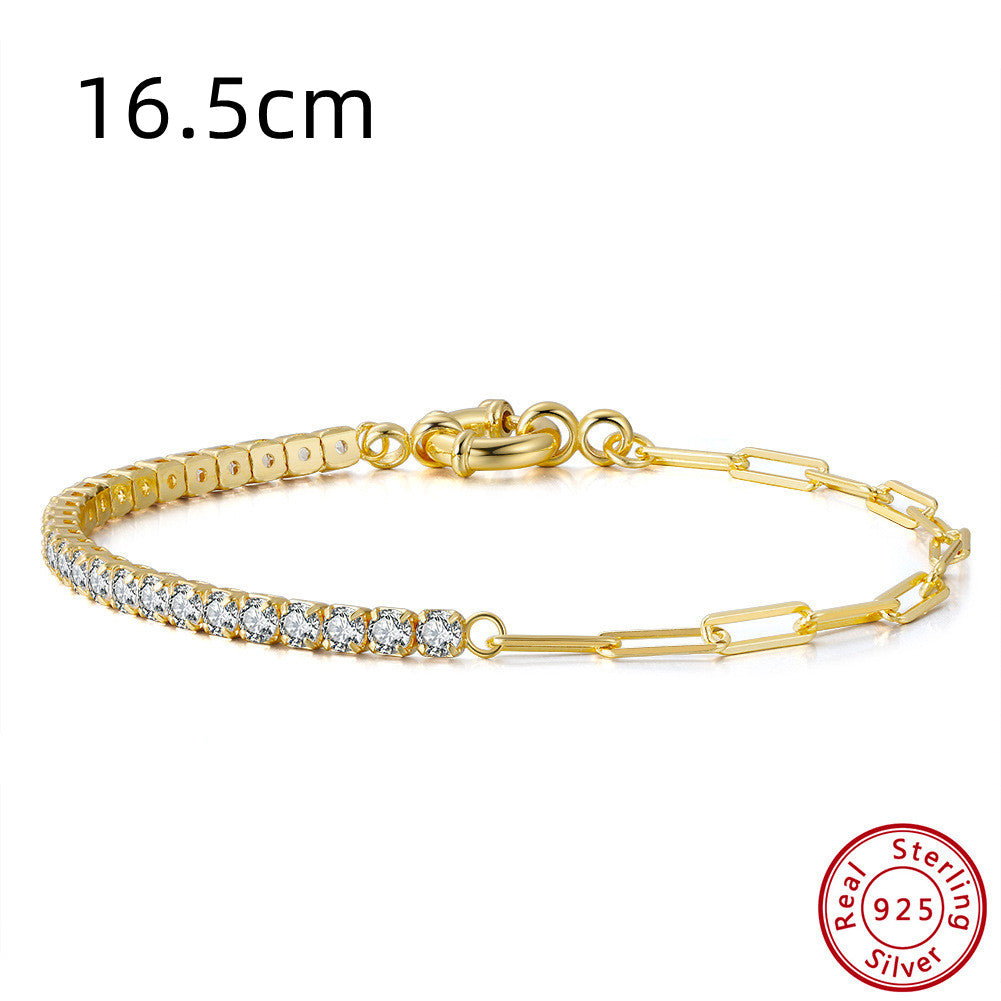 14K gold Plated 3mm flower chain Tennis Bracelet With Zircon Gemstones in Sterling Silver