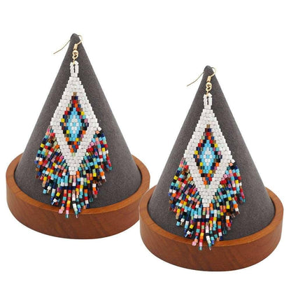 Colorful Ethnic Beaded Hand-woven Geometric Tassel Earrings