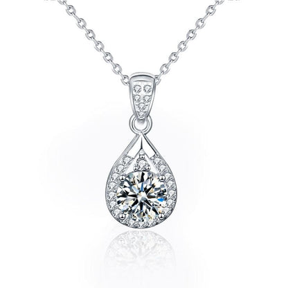 1 Carat 925 Sterling Silver Moissanite Necklace Water Drop Pendant