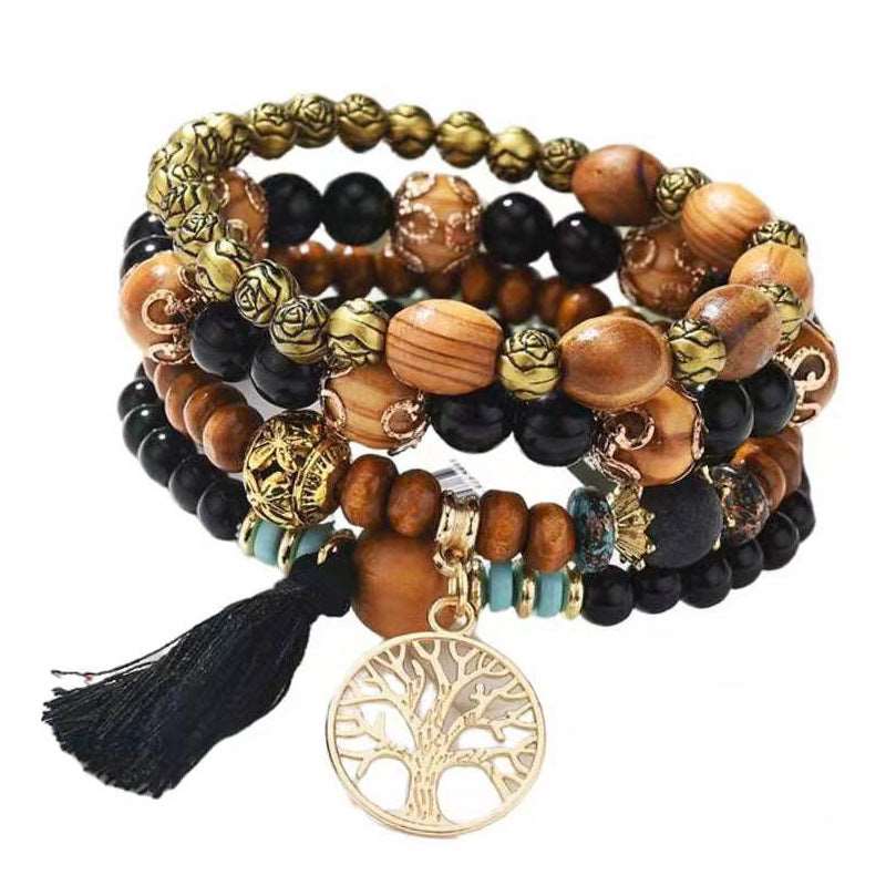 Tassel Multilayer Wooden Beaded Ethnic Bracelet