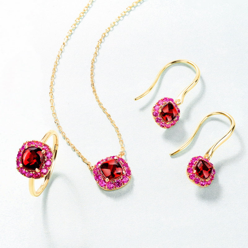 Silver Plated 9K Gold With Garnet and Red Corundum Earrings for Woman