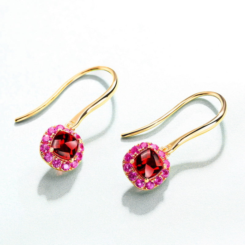 Silver Plated 9K Gold With Garnet and Red Corundum Earrings for Woman