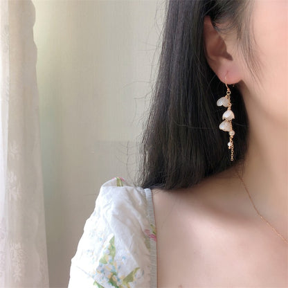 Handmade Flower Bell Orchid Petal Flower Long Tassel Earrings