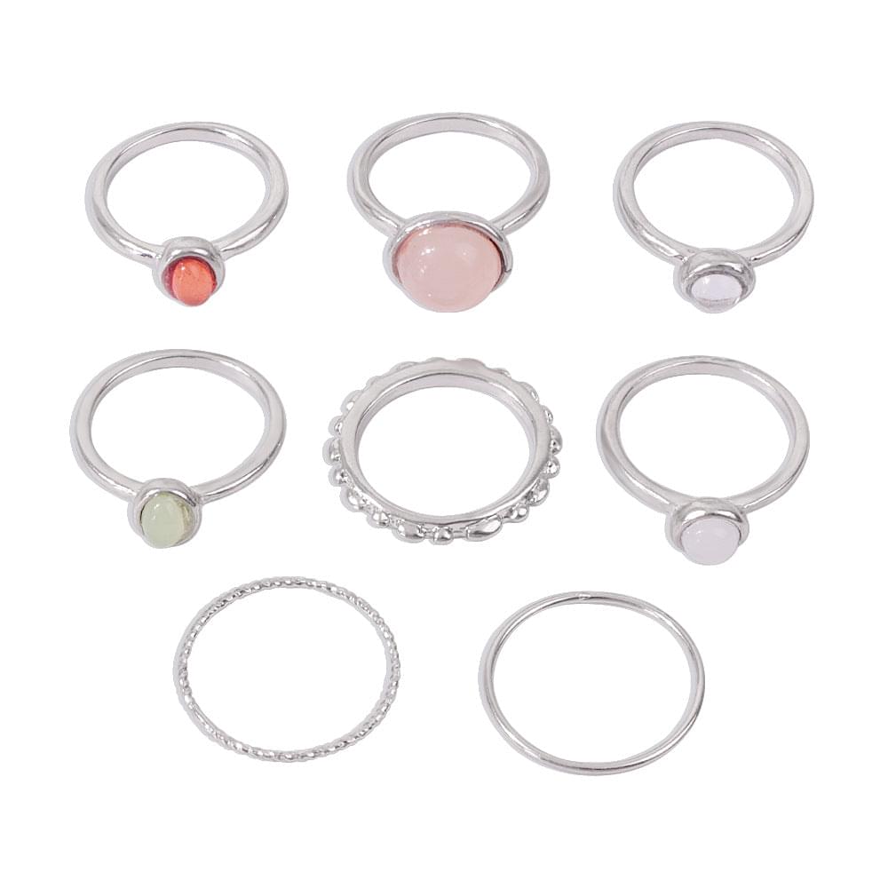 Bohemian Colorful Stone Metallic  Rings Set 0f 8 Rings