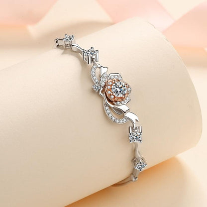 1.4 Carat Rose Bracelet Female S925 Silver Bracelet Inlaid Moissanite Bracelet