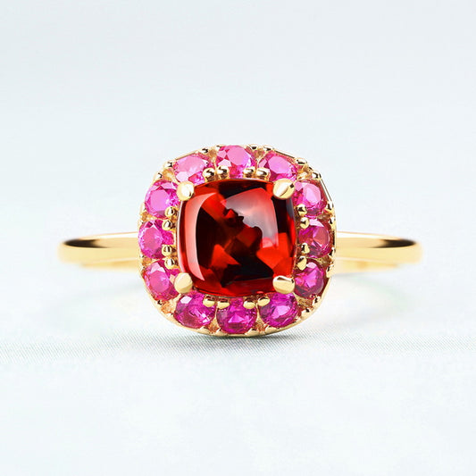 Vintage Sterling Silver Gold Plated Garnet Treasure Flower Ring for Woman