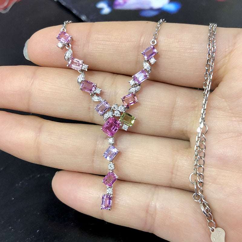 Lavender Tourmaline CZ Diamond Set Chain