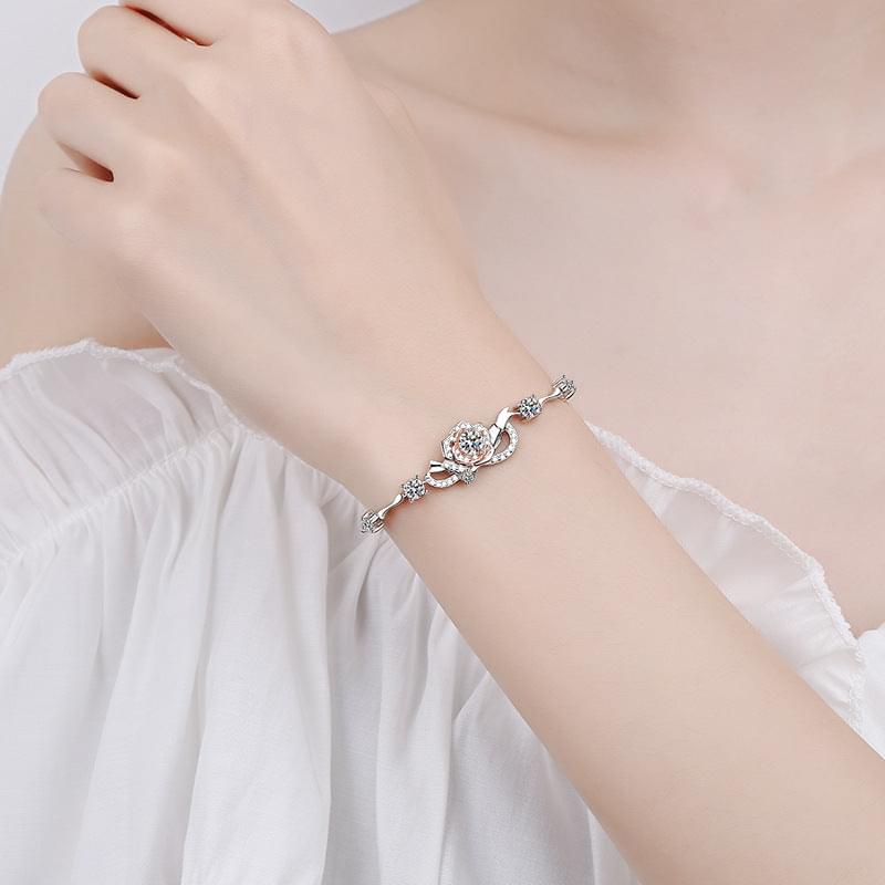 1.4 Carat Rose Bracelet Female S925 Silver Bracelet Inlaid Moissanite Bracelet