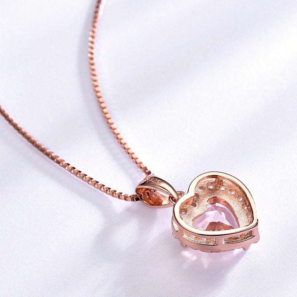 Elegant Rose Morganite Heart 925 Sterling Silver  Charm Pendant