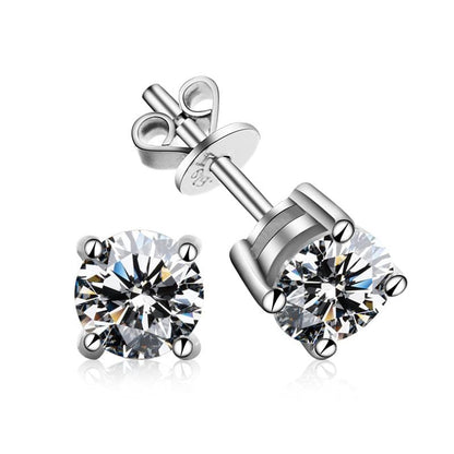 Classic Sterling Silver Four-Claw Drill Moissanite Diamond Stud Earrings