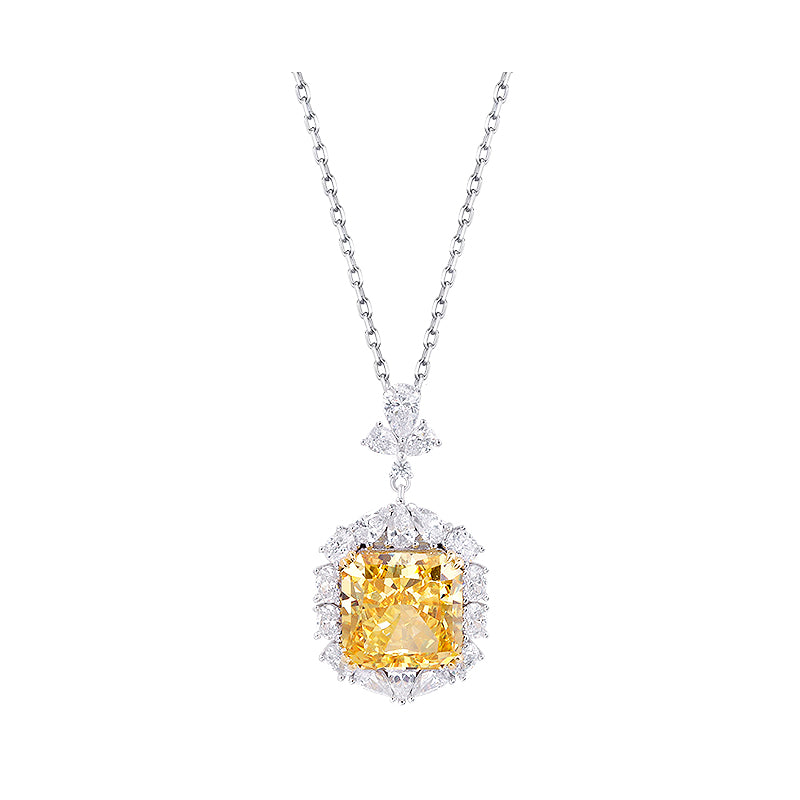 Queen 925 Sterling Silver Yellow square cut 20mm stunning high quality imitation Diamond Necklace