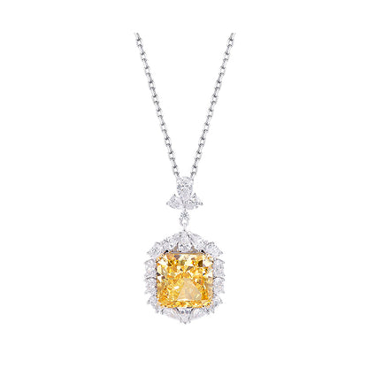 Queen 925 Sterling Silver Yellow square cut 20mm stunning high quality imitation Diamond Necklace