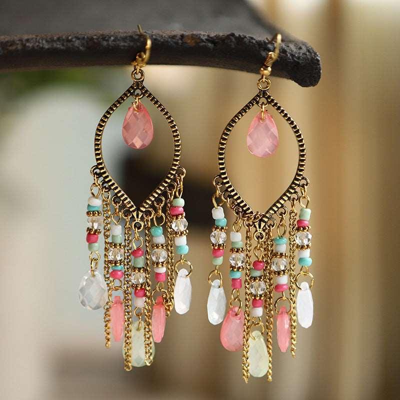 Bohemian Vintage Water Drop Chain tassel Earrings