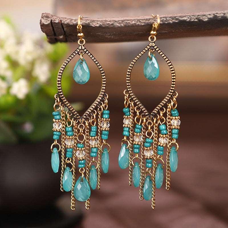 Bohemian Vintage Water Drop Chain tassel Earrings