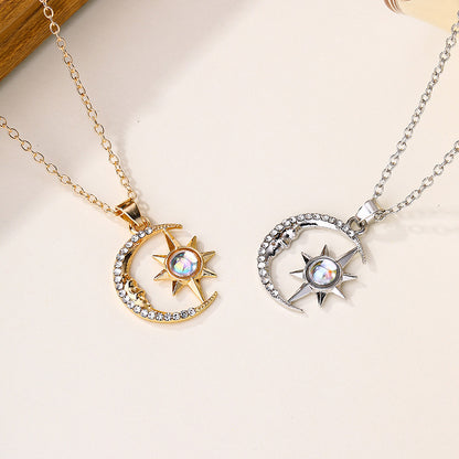 Moon Star Zircon Stainless Steel Pendant Necklace