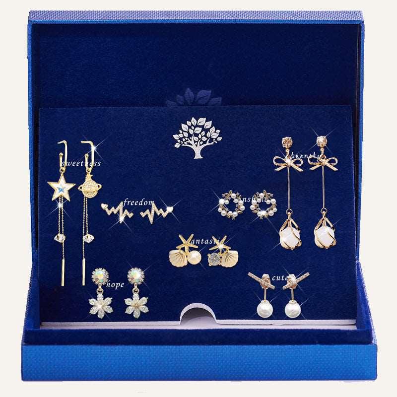 7 piece 925 Sterling Silver Needle Tassel Earrings Set