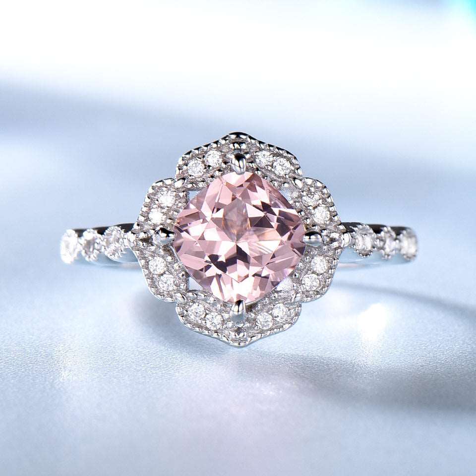 Elegant Luxury Pink Morganite Sterling Silver Ring