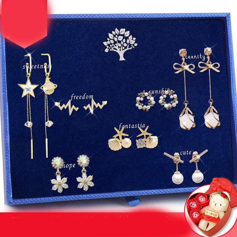 7 piece 925 Sterling Silver Needle Tassel Earrings Set