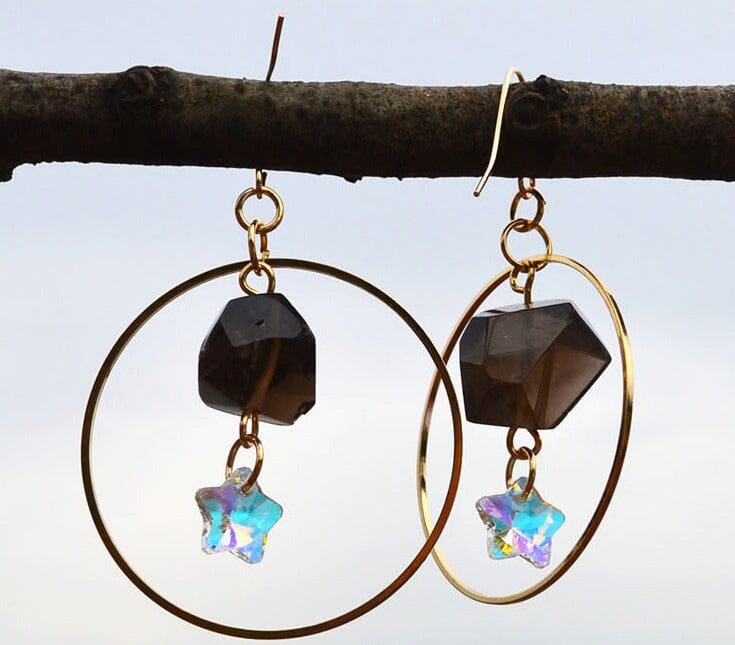 Natural Crystal Earrings Amethyst Crystal Turquoise Hexagonal Pillar Earrings