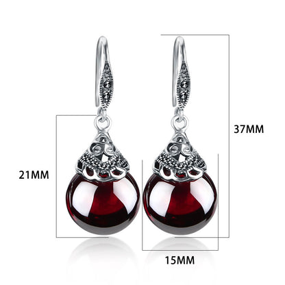 Vintage Deep Red Garnet Earrings in S925 Sterling Silver