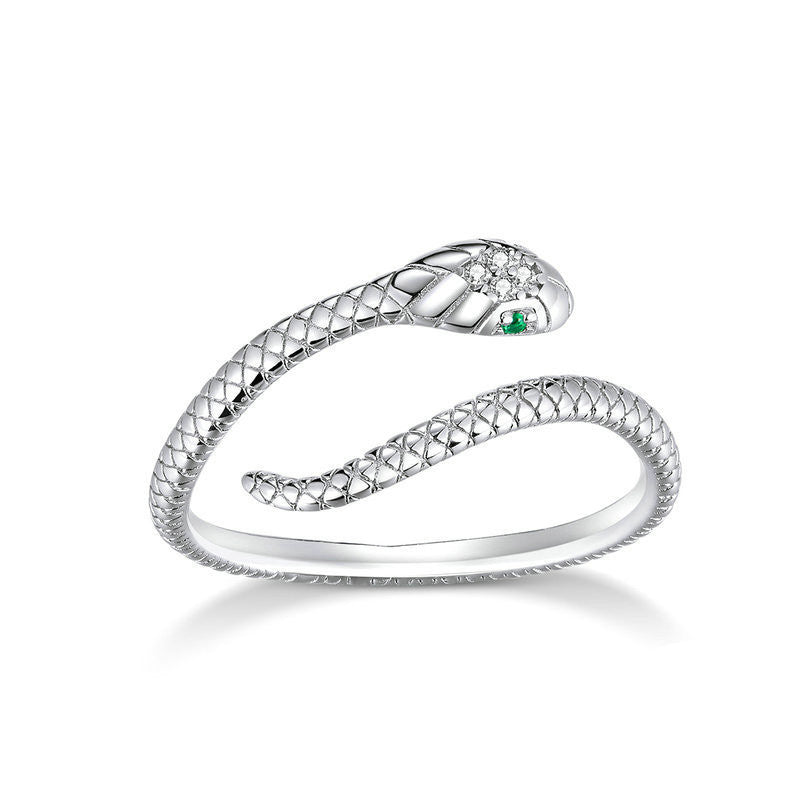 Snake-shaped Sterling Silver platinum plated Ring with Zircon Gemstone