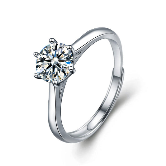 Elegant S925 Sterling Silver adjustable Moissanite Diamond Ring