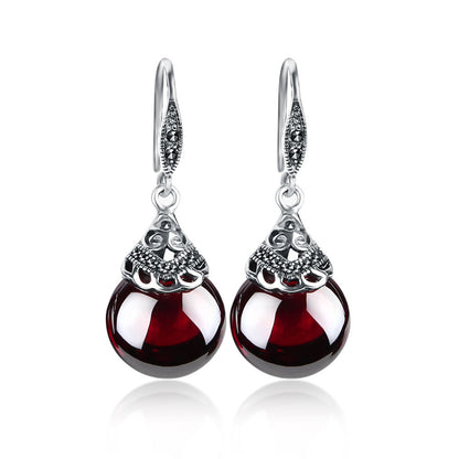 Vintage Deep Red Garnet Earrings in S925 Sterling Silver