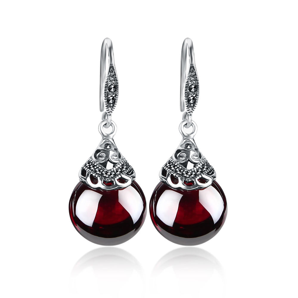 Vintage Deep Red Garnet Earrings in S925 Sterling Silver