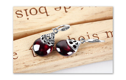 Vintage Deep Red Garnet Earrings in S925 Sterling Silver