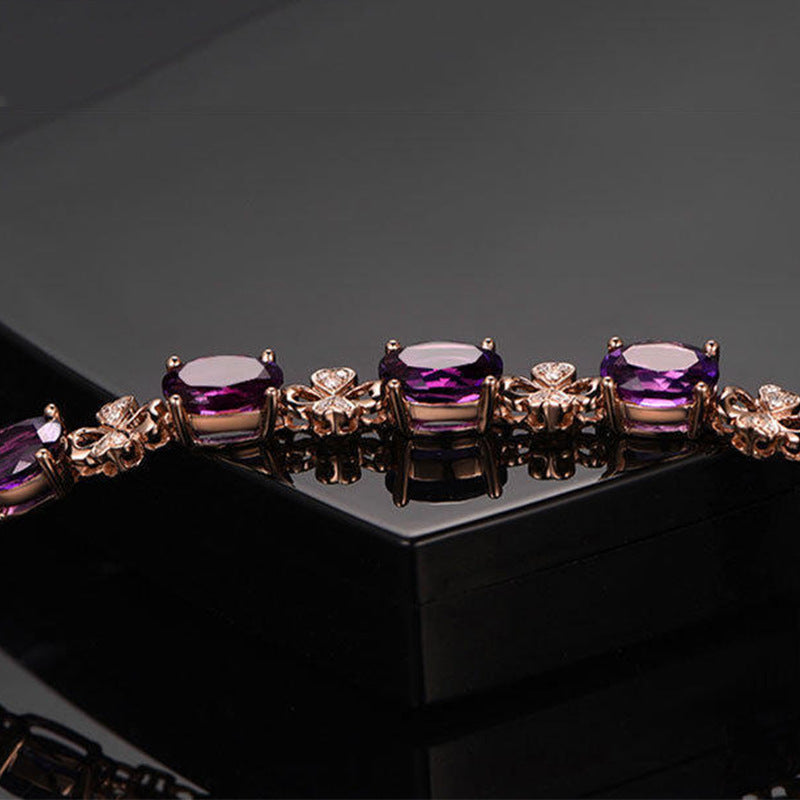 Royal Purple Four Piece Amethyst Jewelry Set with Ring, Bracelet, Earring, and Necklace