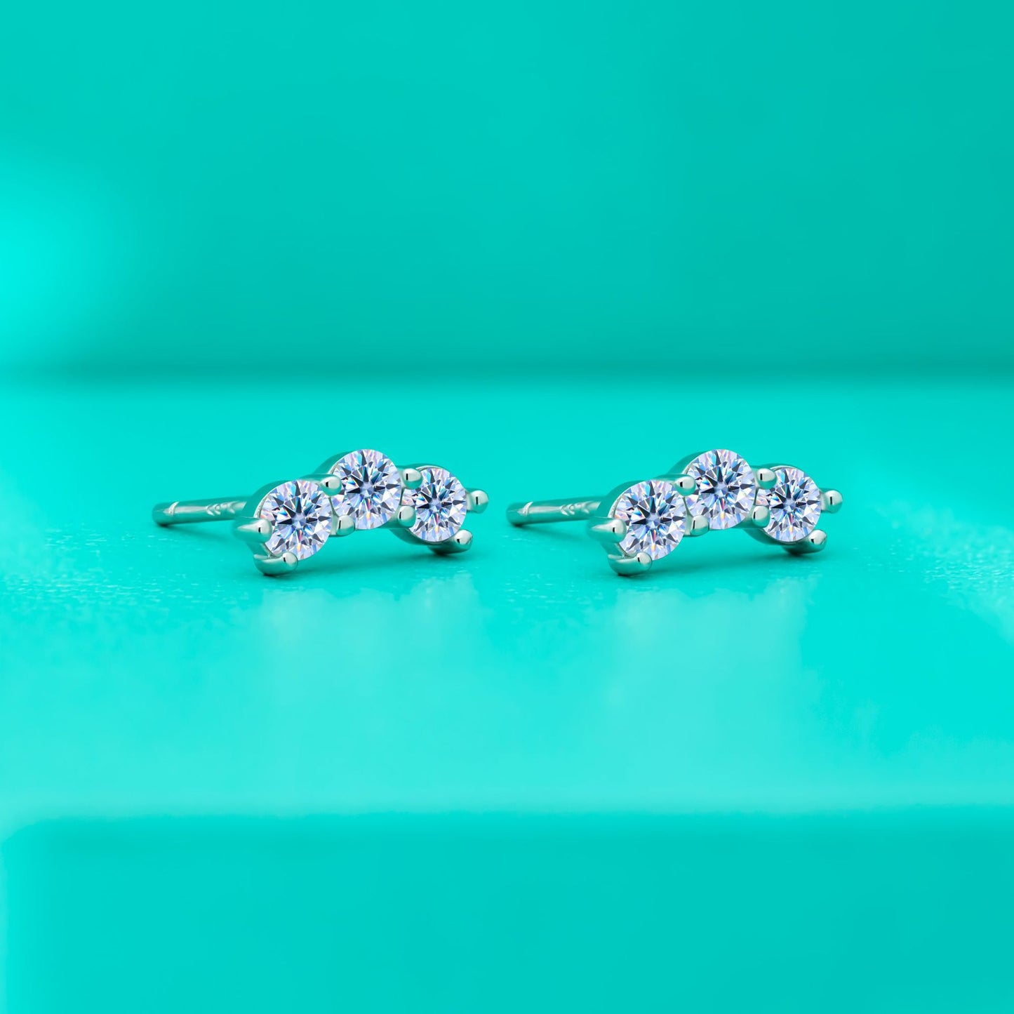 Sterling Silver Three Diamond Moissanite Stud Earrings