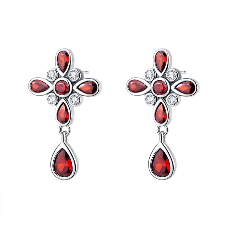 Red Nepalese Garnet Four Leaf Clover Earrings Set in Sterling Silver