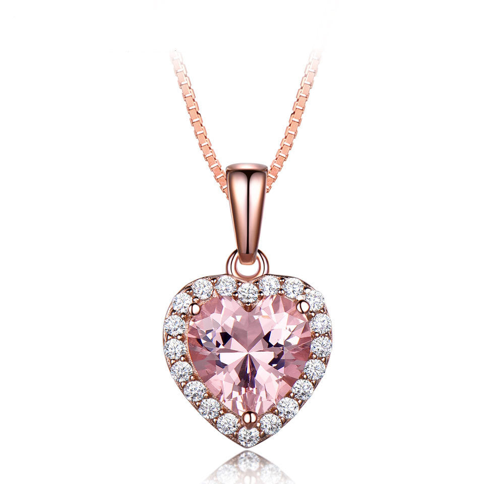 Elegant Rose Morganite Heart 925 Sterling Silver  Charm Pendant