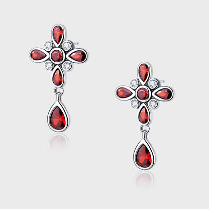 Red Nepalese Garnet Four Leaf Clover Earrings Set in Sterling Silver