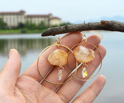 Natural Crystal Earrings Amethyst Crystal Turquoise Hexagonal Pillar Earrings