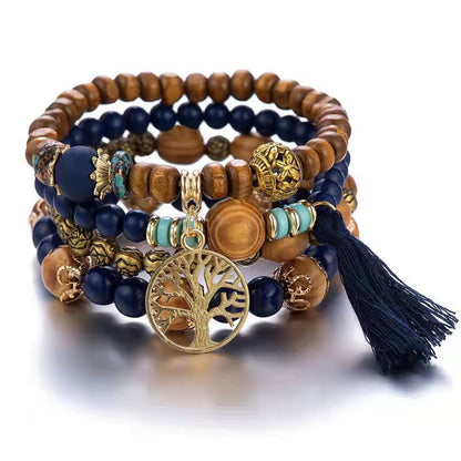 Tassel Multilayer Wooden Beaded Ethnic Bracelet