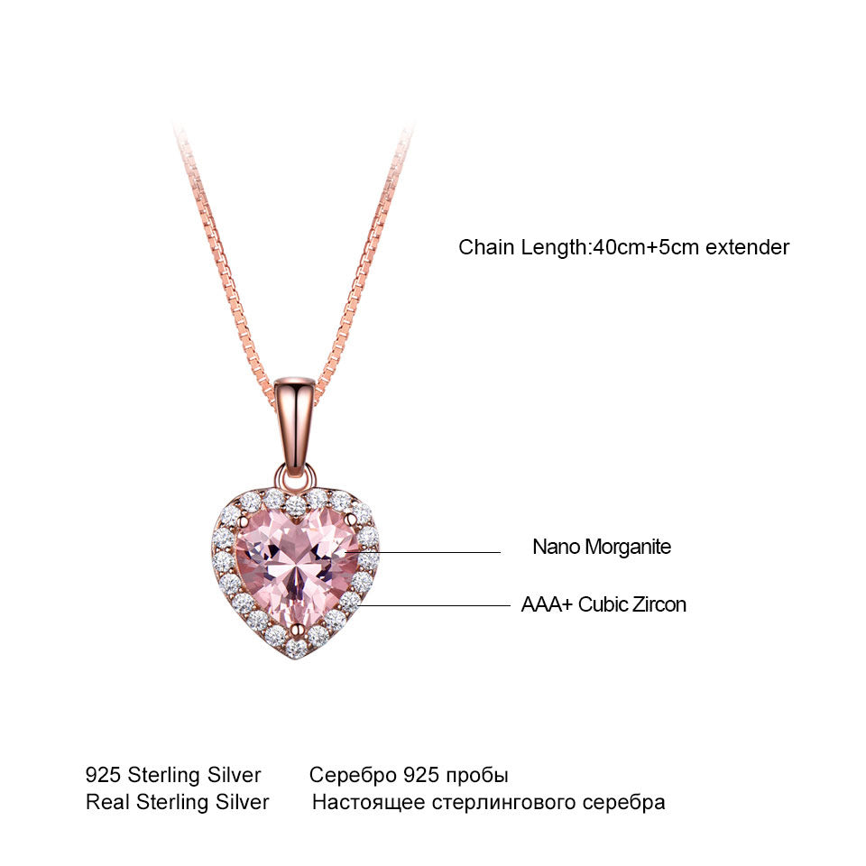 Elegant Rose Morganite Heart 925 Sterling Silver  Charm Pendant